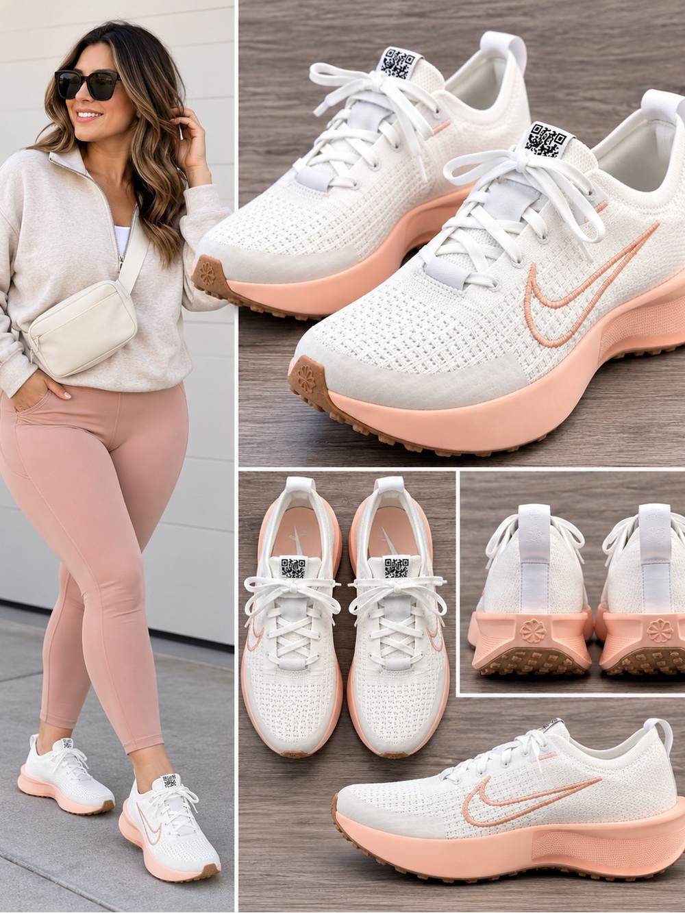 Nike Interact Run Women’s Size 7.5 Shoes White & Peach Running Sneakers